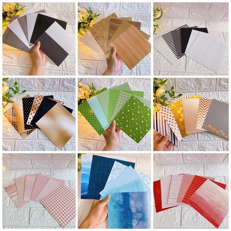 Combo 6 giấy hoạ tiết kích thước 15x15cm dùng làm thiệp, scrapbook,...