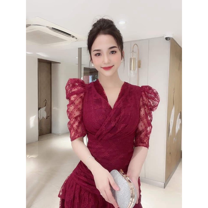 ĐẦM REN NỮ KIỂU DÁNG TAY CON CÓ LÓT DỰ TIỆC KẾT HỢP ĐI LÀM CÔNG SỞ SIÊU ĐẸP PU HHP FASHION