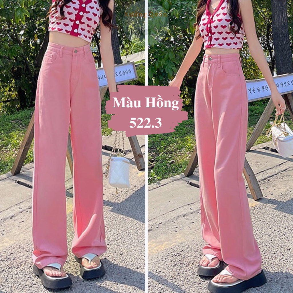 Quần Kaki Nữ Ống Rộng Lưng Cao Dáng Suông, Quần Kaki Jean Trơn Màu Xanh Lá Hồng Xanh Rêu Tím Sang Chảnh Size SML - 522