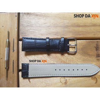 Dây đồng hồ da - ddvcsden-001-22 - size 22mm - vân cá sấu