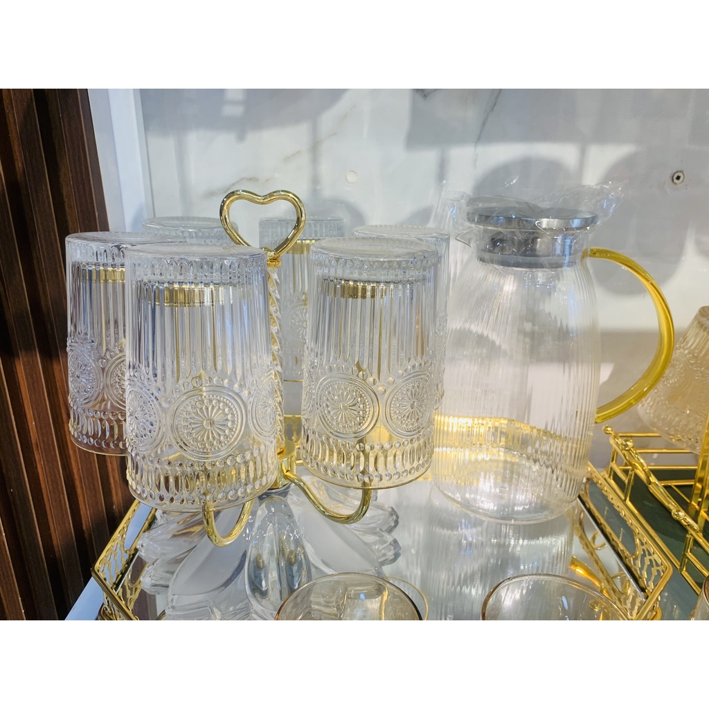 bộ cốc thủy tinh cao cấp. set thủy tinh cao cấp. cốc chén. ấm chén uống nước. bộ ly thủy tinh cao cấp. hoangdecor