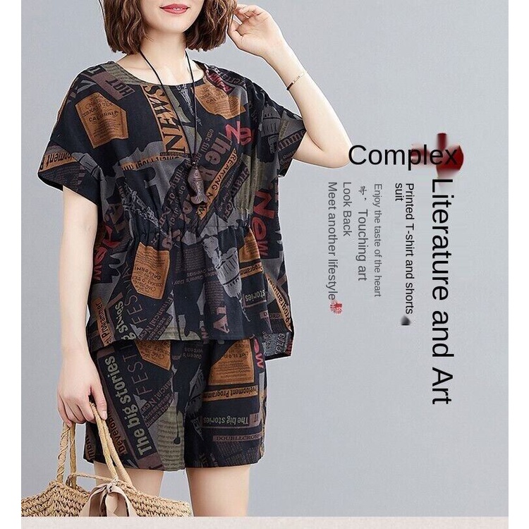 Set Áo Thun Ngắn Tay + Quần short Ống Rộng Thời Trang Nữ