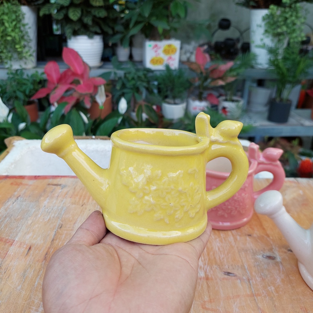 Chậu đất nung, Chậu sen đá - Bình tưới cây, miệng chậu 8cm, chiều cao 7cm