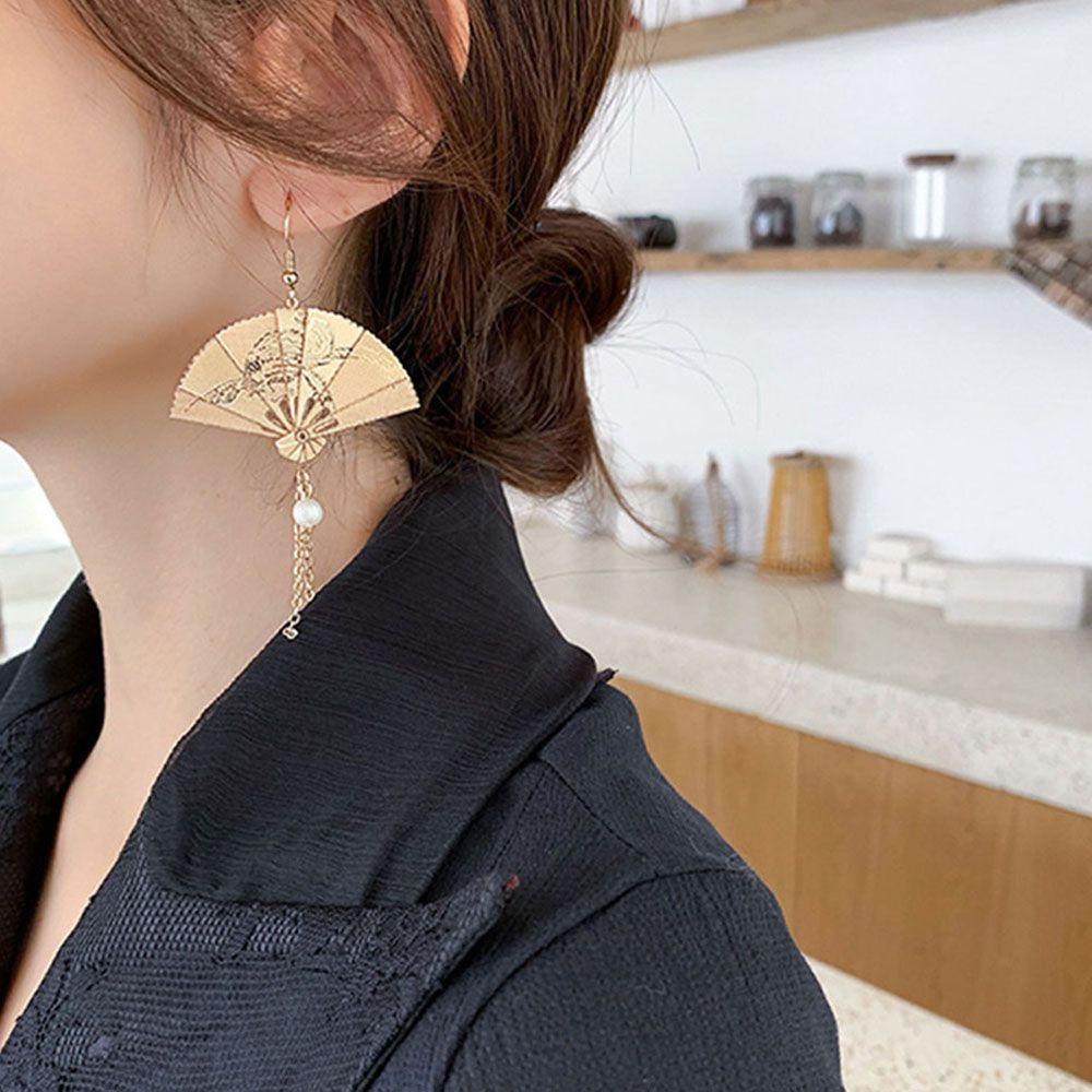 Ahour1 Bông Tai Dáng Dài Phối Tua Rua Phong Cách vintage Thời Trang