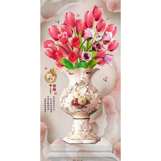 Tranh dán tường Tranh Bình Hoa tài lộc, Tranh dán tường 3d hiện đại (tích hợp sẵn keo)