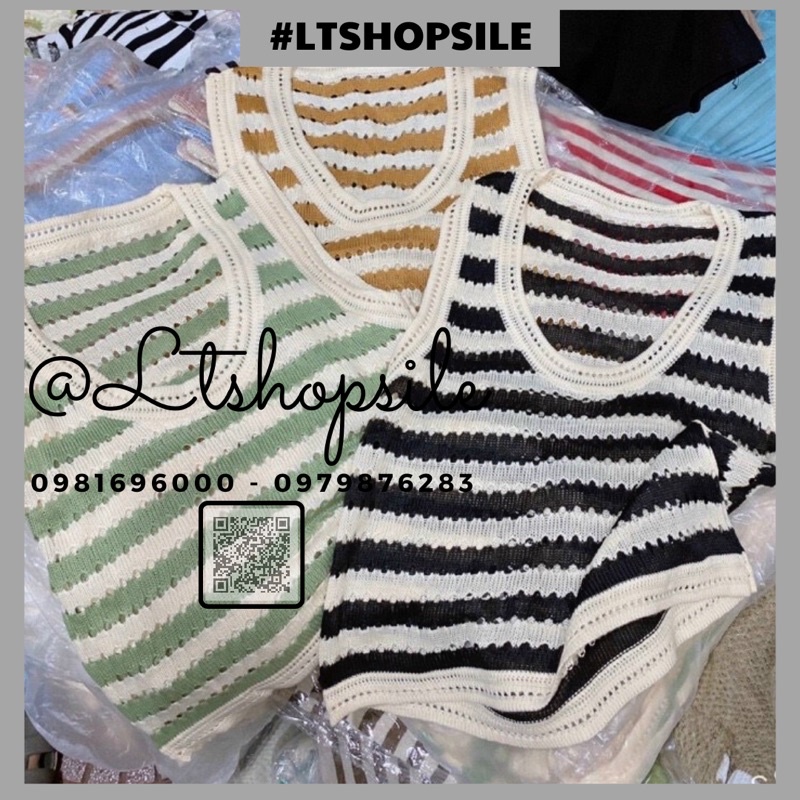 Áo Len Sát Nách Kẻ Ngang lỗ nhỏ, ba màu trend