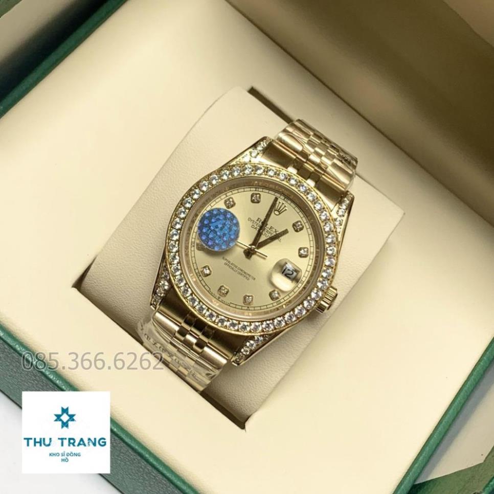 Đồng hồ nam Đồng hồ cơ Rolex mẫu mặt vàng Viền và Tai quai đính đá size 40-41mm