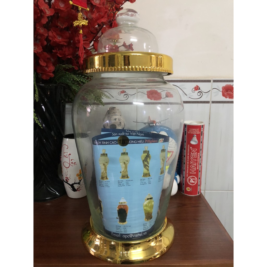 BÌNH NGÂM RƯỢU THỦY TINH CAO CÂP 10 Lít -KHÔNG CHÌ -  SẢN XUẤT TẠI VIỆT NAM-THỦY TINH BẮC HẢI