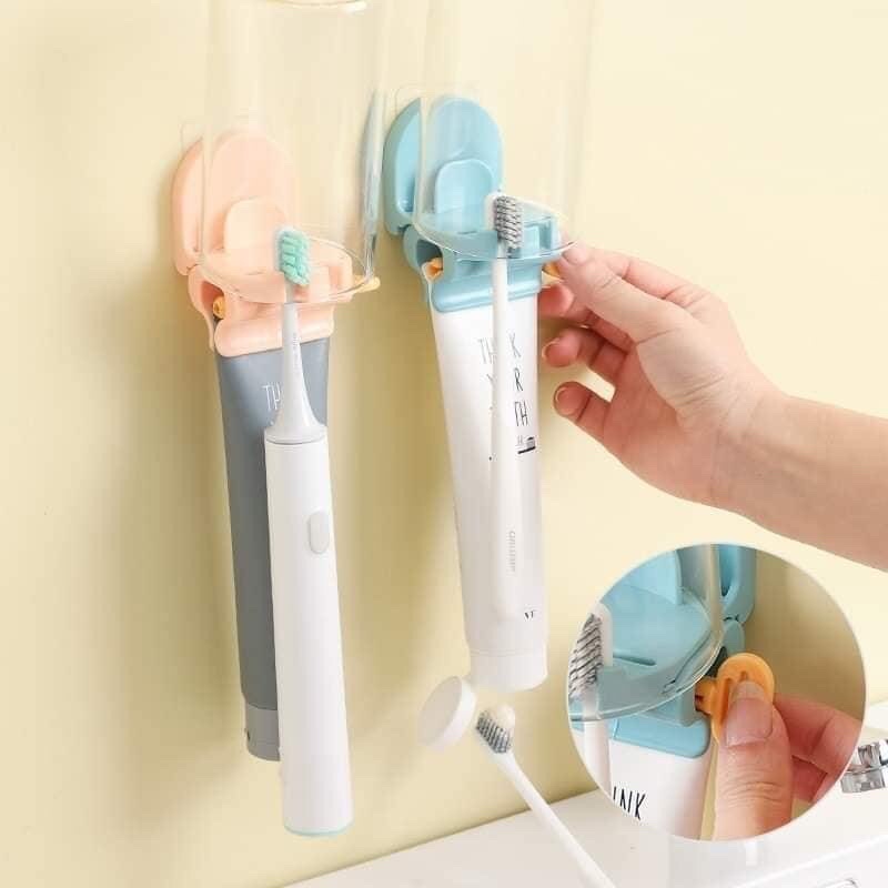 Giá treo bàn trải đánh răng kèm kẹp nặn kem đánh răng( có thể tách rời)-Giao màu ngẫu nhiên