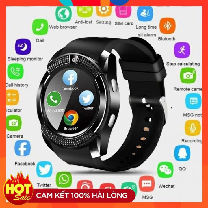 Đồng hồ thông minh Smartwatch V8 Plus mặt tròn thể thao. Cảm ứng, gắn sim và thẻ nhớ. Nghe gọi 2 chiều. Phù hợp nam nữ