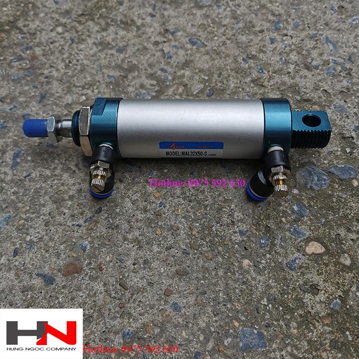 Xi lanh khí nén tròn mal 32X50 và van tiết lưu ống 8mm