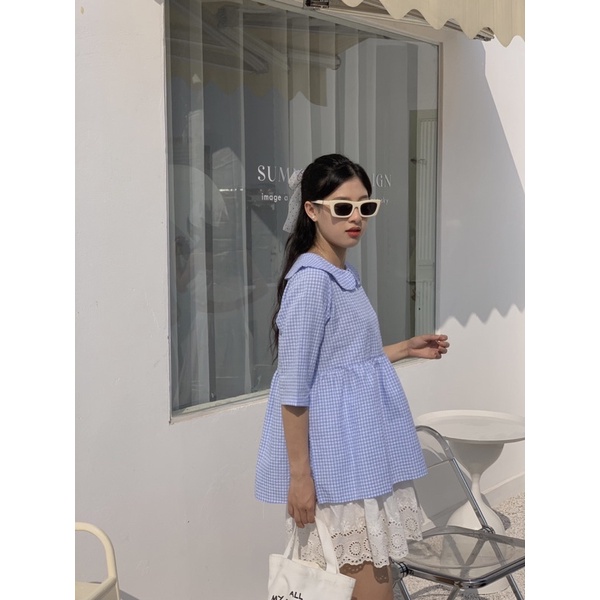 Áo babydoll cổ peterpan kẻ caro TKA317 LOLLIE STUDIO