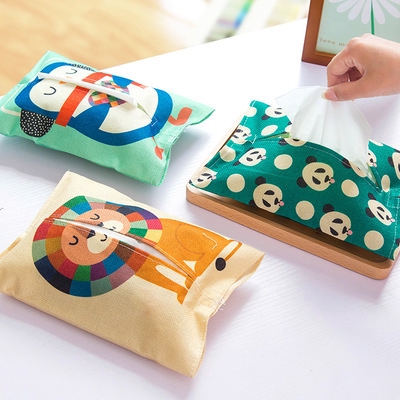 Túi đựng khăn giấy bằng vải lanh cotton họa tiết hoạt hình dễ thương tùy chọn