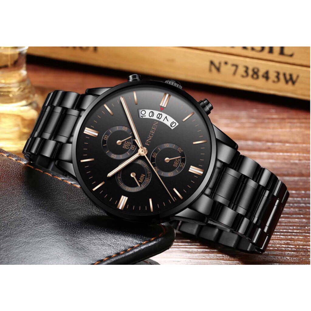 Đồng hồ nam FNGEEN F12 mặt tròn có lịch ngày, dây thép không gỉ | BigBuy360 - bigbuy360.vn