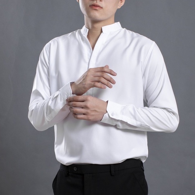 Áo sơ mi nam cổ trụ vải lụa LADOS - 18045 chất mềm mịn form chuẩn phong cách Hàn Quốc | BigBuy360 - bigbuy360.vn