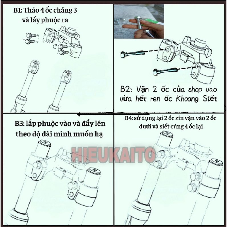 Ốc hạ phuộc không cần mài ti cho Winner v1 X, Ex 150 155, Vario, wave, dream