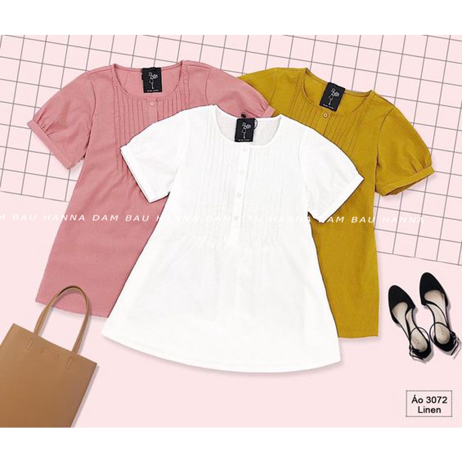 [HANNA] Áo bầu công sở trắng  có size 40-80kg  vải đũi cotton cao cấp thoáng mát thấm mồ hôi tốt mùa hè có túi