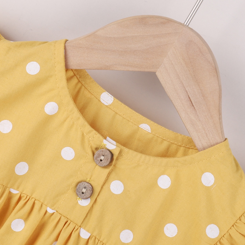 Bộ Áo Liền Quần Sát Nách Cài Nút Họa Tiết Chấm Bi Thời Trang Cho Bé Gái