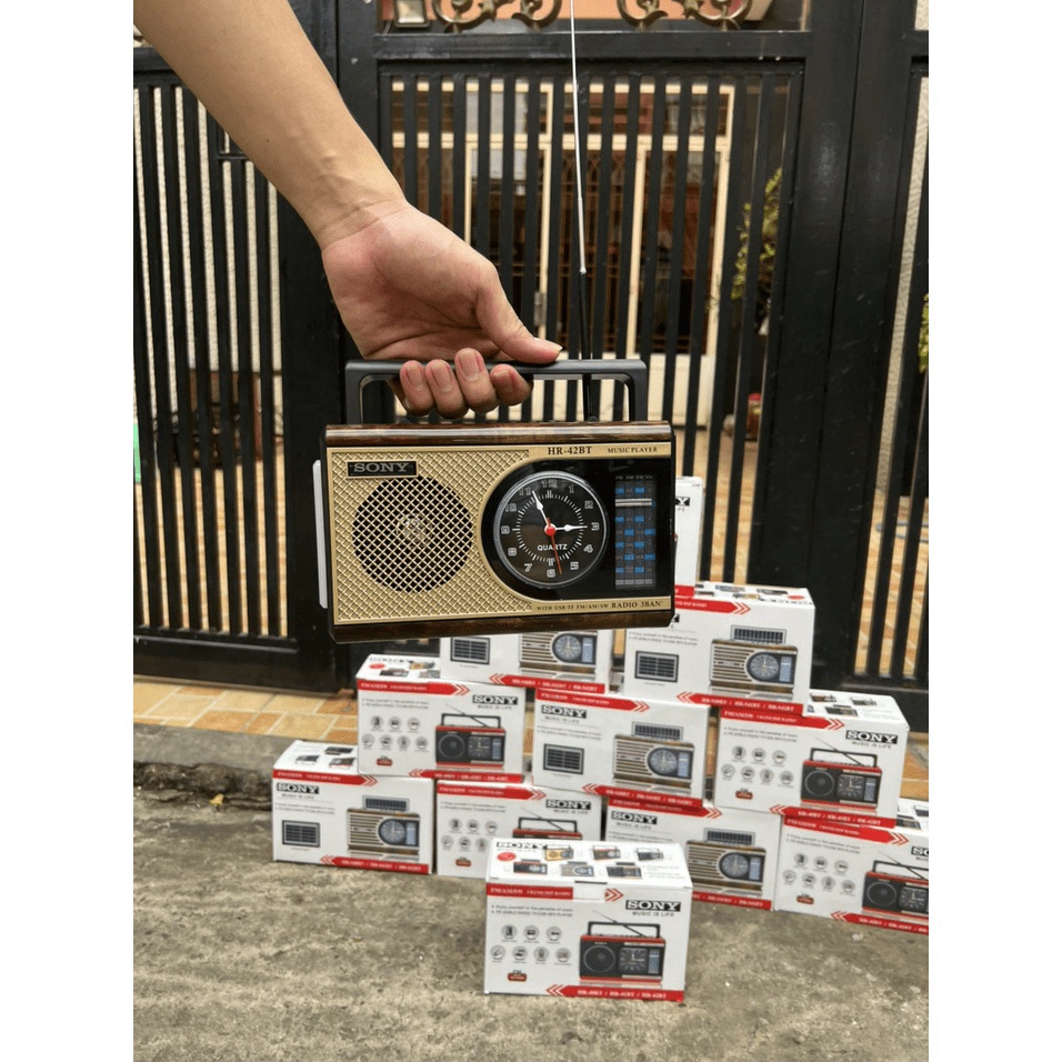 MT MAX Đài FM Bluetooth Sony HR-40BT Loa bluetooth kết hợp đài radio Tích hợp đồng hồ và đèn pin Phong cách cổ điển vint