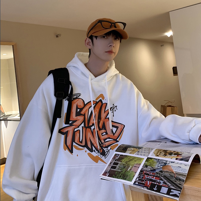 Áo hoodie tay dài dáng rộng in chữ phong cách thời trang unisex