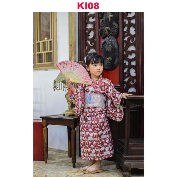 Kimono Trẻ Em Đỏ Nai Thỏ Hoa KI08