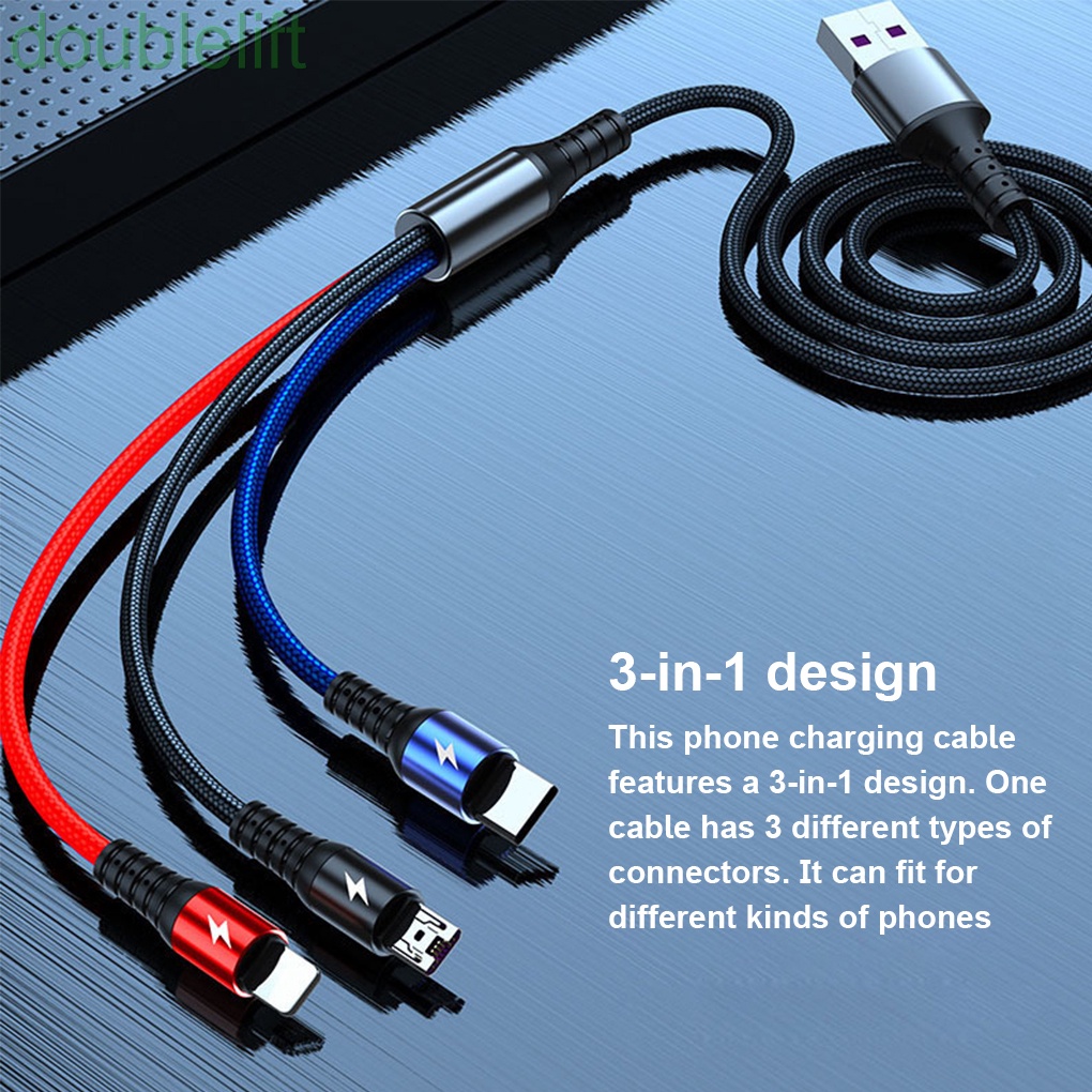 Cáp sạc nhanh 3 trong 1 loại C cho Android iPhone
