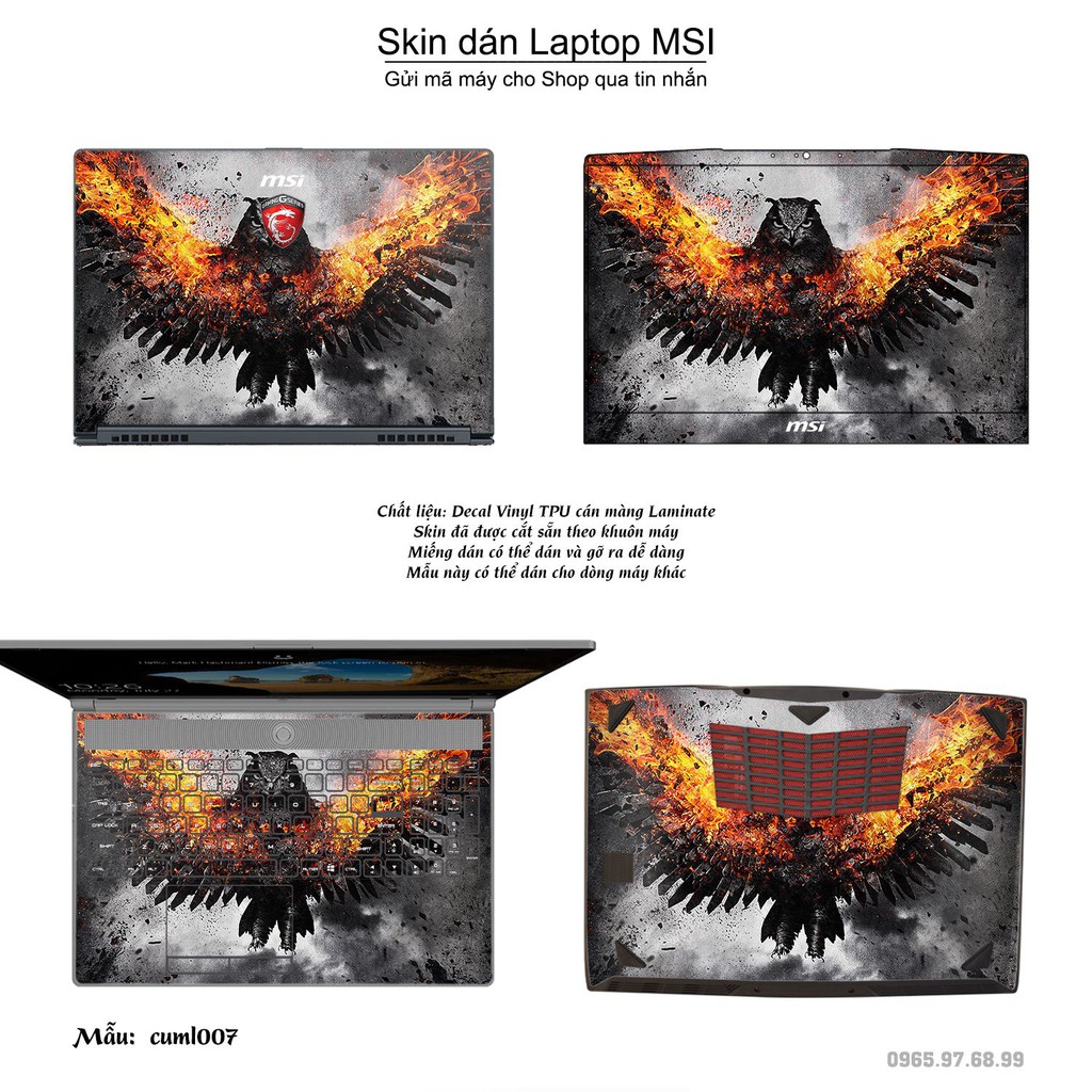Skin dán Laptop MSI in hình Cú mèo (inbox mã máy cho Shop)