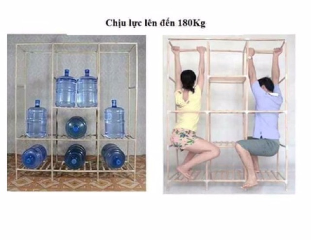 Tủ vải khung gỗ 3 buồng 8 ngăn bền đẹp