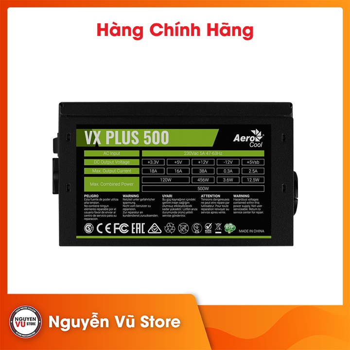 Nguồn máy tính Aerocool VX Plus 500w công suất thực Hàng Chính Hãng