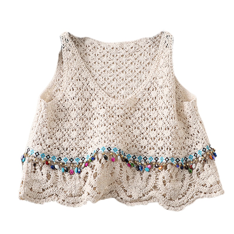 Áo Croptop Dệt Kim Không Tay Cổ Chữ V Họa Tiết Hoa Nhiều Màu Phong Cách Boho Cho Nữ