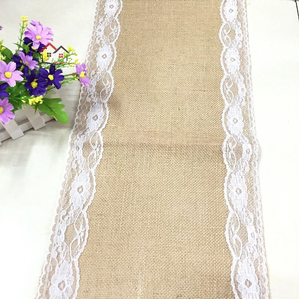 Khăn trải bàn vải bố phối ren phong cách vintage trang nhã