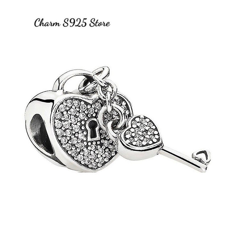 charm pan ổ chìa khoá đính đá trắng bạc s925 cao cấp