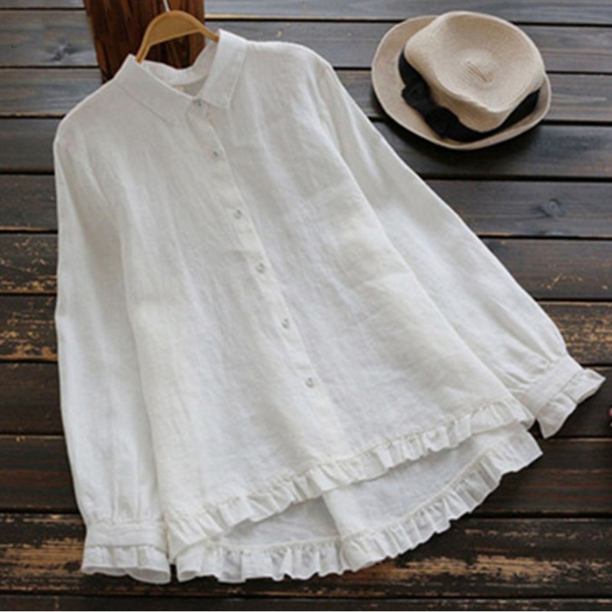 Áo Sơ Mi cotton Lanh Dáng Rộng Màu Trơn Cỡ Lớn Thời Trang Cho Nữ