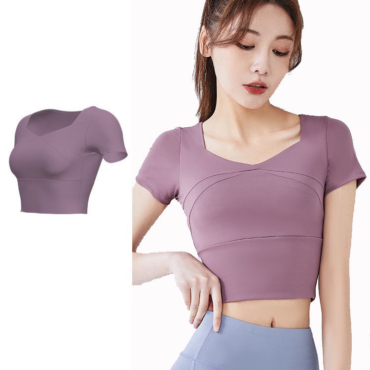 HOT ÁO TẬP CAO CẤP DÁNG CROPTOP KÈM MÚT LÓT MÃ AH01
