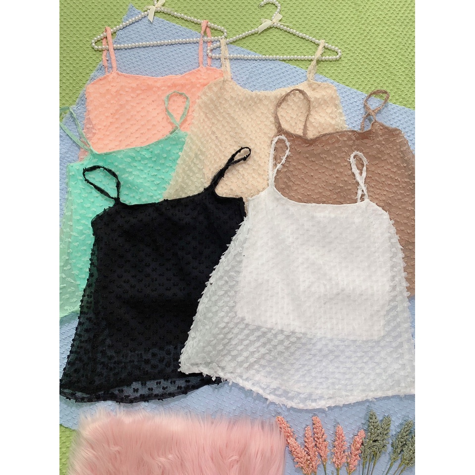 áo xinh 2 dây form suông họa tiết hoa nổi cute xinh xỉu lth