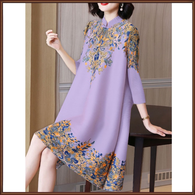 Đầm Sườn Xám Cách Tân Dáng Rộng Cổ Đứng Cài Khóa In Họa Tiết Phong Cách Trung Hoa Cổ Điển Dành Cho Nữ