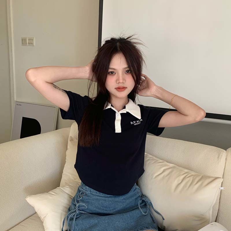 Áo Thun polo Cotton Ngắn Tay Trơn Màu Phong Cách Retro Mỹ  tao bao