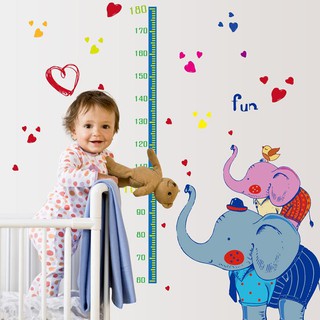 Decal dán tường Decal dán kính Thước đo chiều cao bé trai bé gái 2 con voi 9142