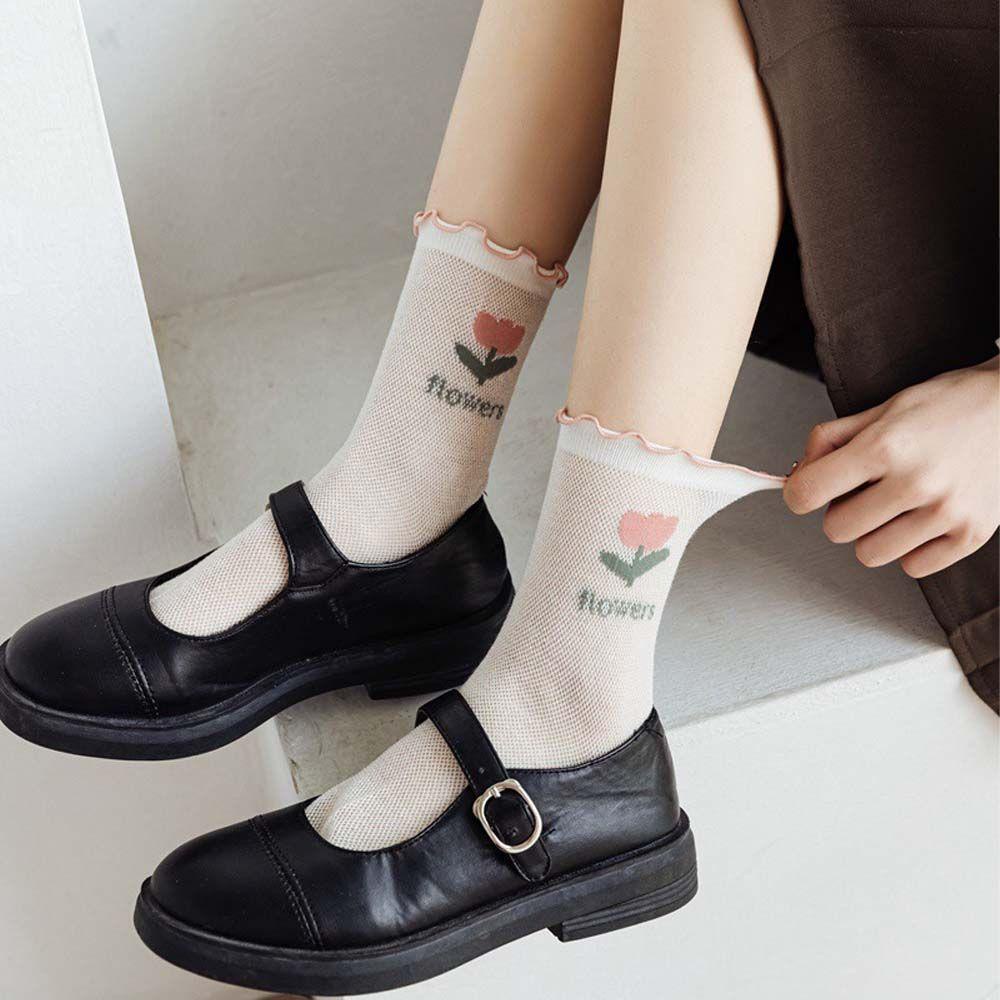 AROMA Kính Tất Lụa Hoạ Tiết Hoa Phong Cách Hàn Quốc