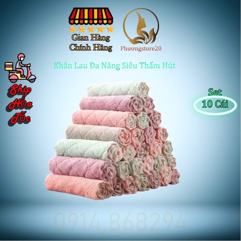 Set 10 Khăn Lau Đa Năng 12cm x 18cm_Mềm Mại Siêu Hút Nước