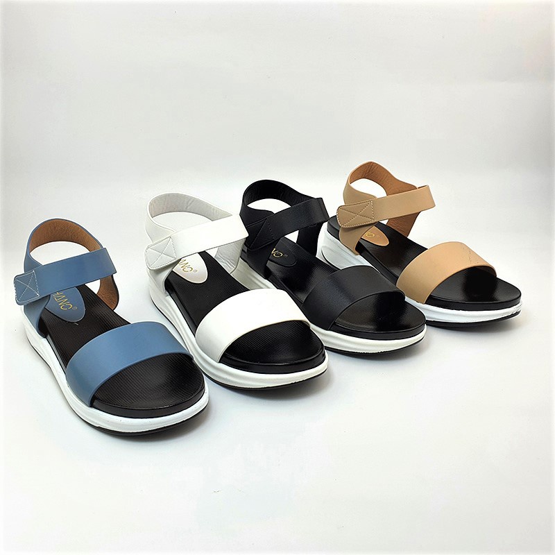 Xăng đan đế xuồng quai dán 3cm da cao cấp đẹp Suvn