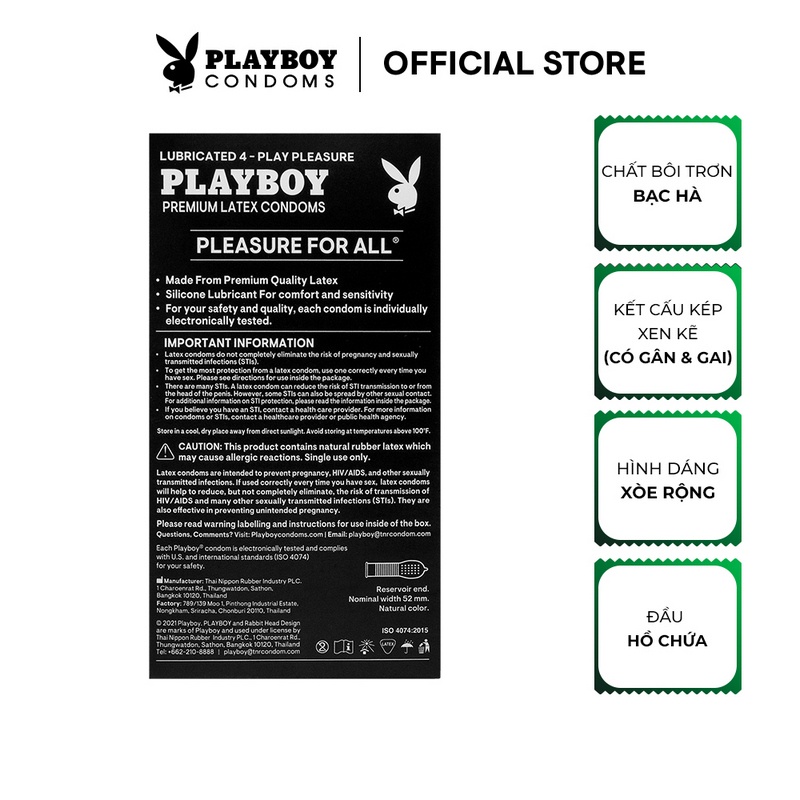 [Mã BMBAU50 giảm 7% đơn 99K] Bao Cao Su PLAYBOY 4 - Play Pleasure hộp 12 cái