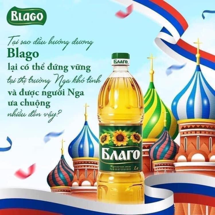 Dầu ăn hướng dương Blago Nga - thùng 15 chai 1 lít date T10/22