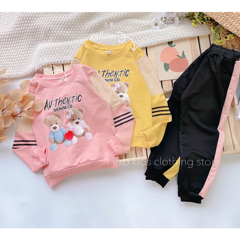 (jean baby kho sỉ) bộ nỉ da cá quảng châu cho bé gái Size (25-40kg)