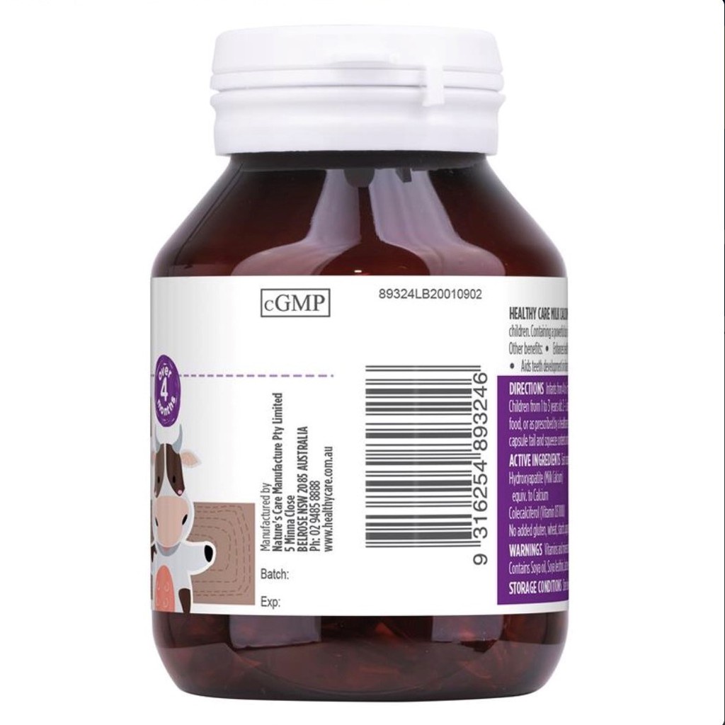 Canxi sữa cho bé - Milk Calcium Healthy care, lọ 60 viên