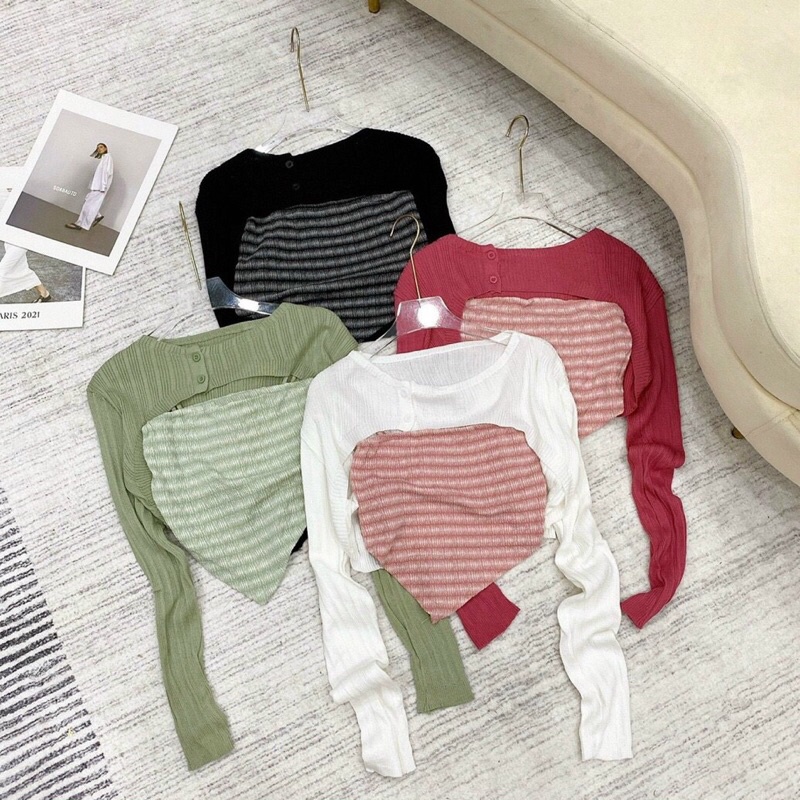 Set Áo Dây Trơn Màu Và Áo Cadigan Len Mỏng