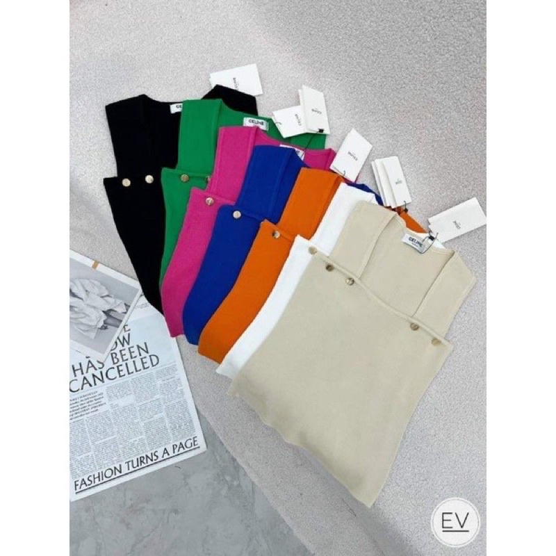 ÁO LEN CỔ VUÔNG ĐÍNH KHUY HÀNG QCL1, ÁO BA LỖ LEN ÔM TÔN DÁNG MS17662