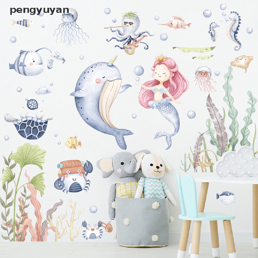 [pengyuyan] Giấy Dán Tường Hình Cá Heo / Nàng Tiên Cá Hoạt Hình Trang Trí Phòng Trẻ Em [Mới]