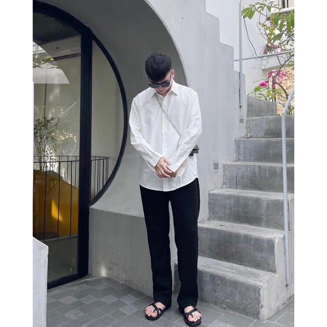 Áo sơ mi Nam phom suông dài tay, vải lụa ít nhăn, phong cách hàn quốc [Silk White Shirt]