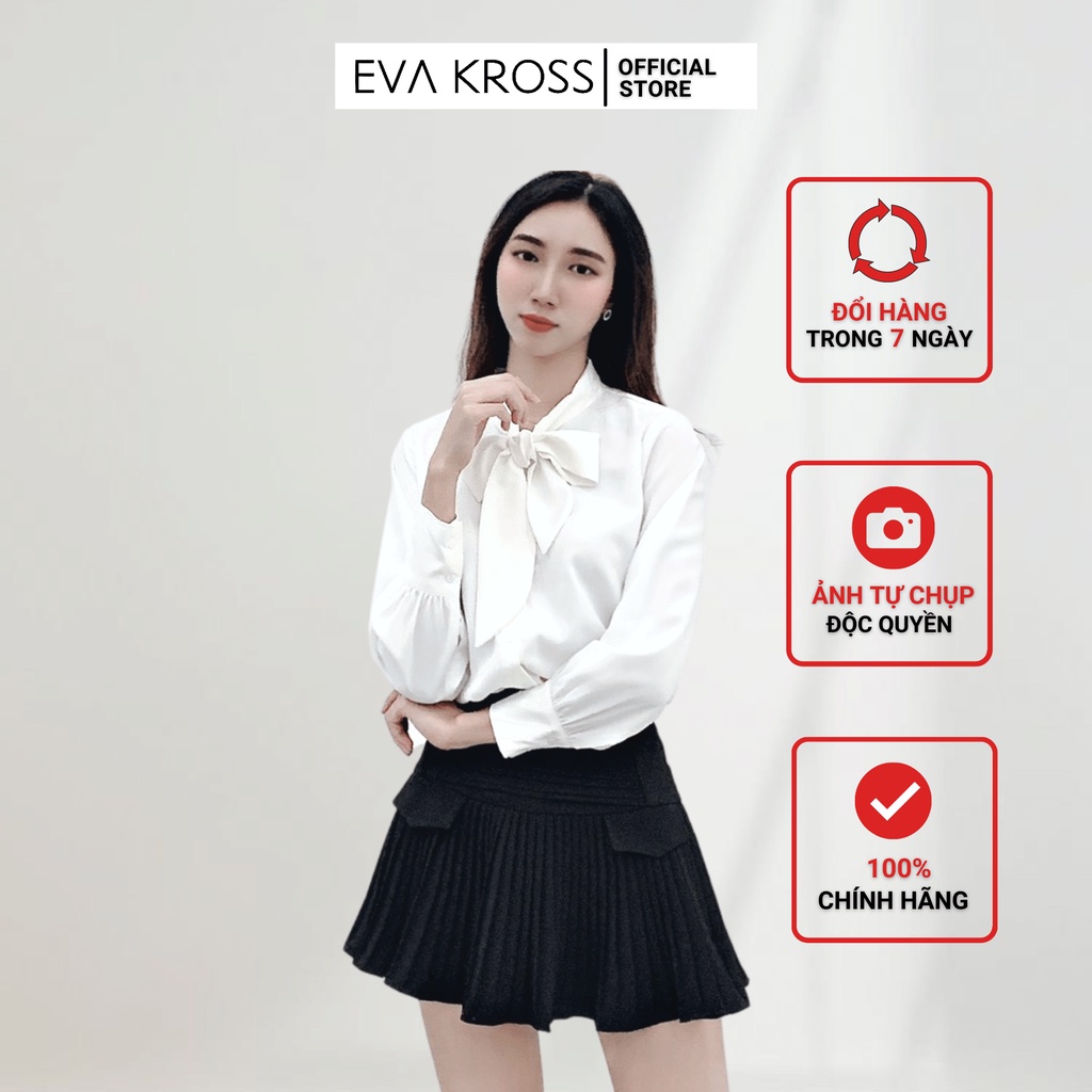 Sơ mi nữ công sở kiểu cổ nơ áo trắng dài tay cát hàn cao cấp EVA KROSS thiết kế dạo phố